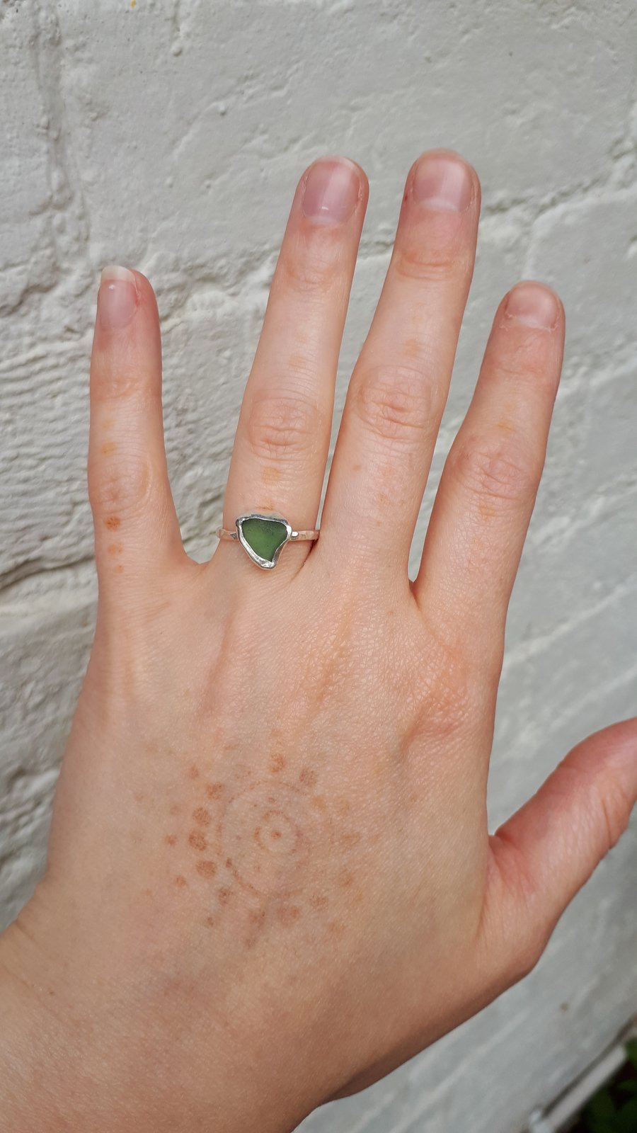 UV green sea glass ring