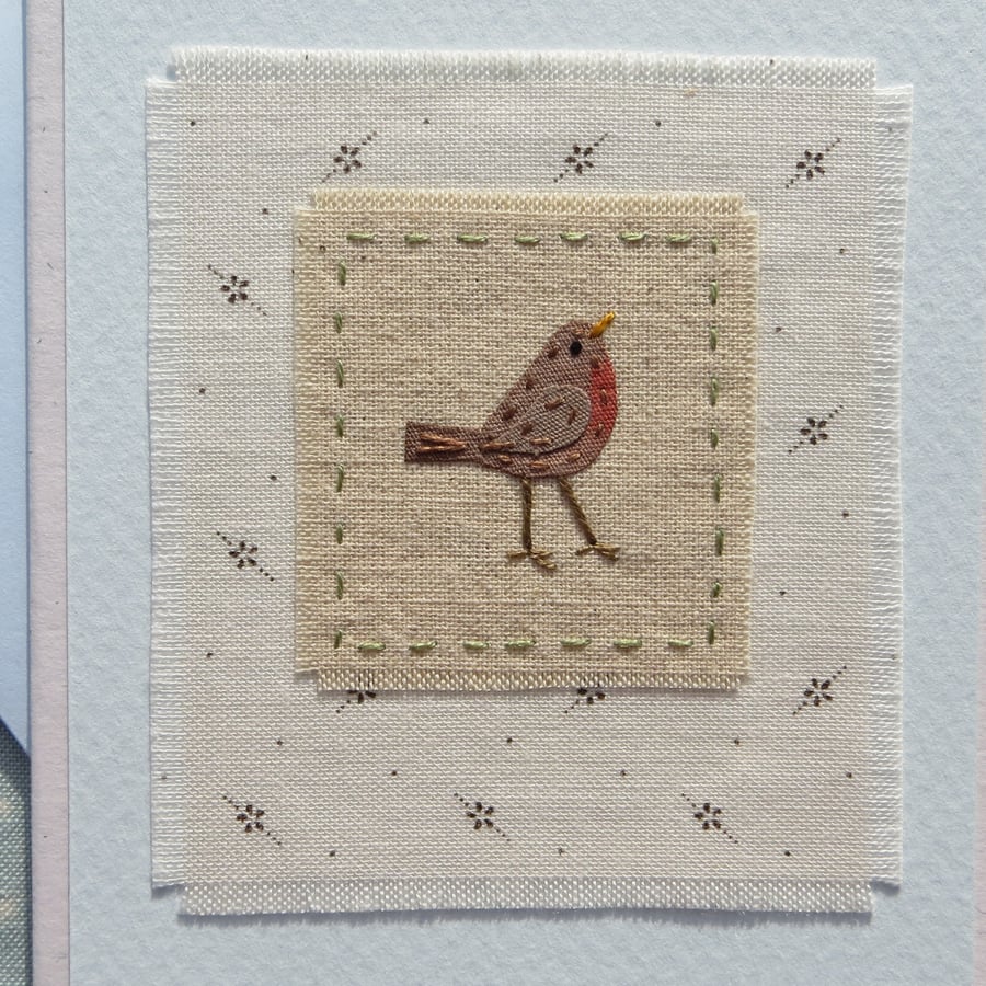 Little Robin hand-stitched card for bird-lover, detailed miniature, keepsake