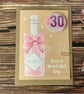 Pink Prosecco Birthday Card & Badge-Milestone Ages 18th 21st 30th 40th- Large A5