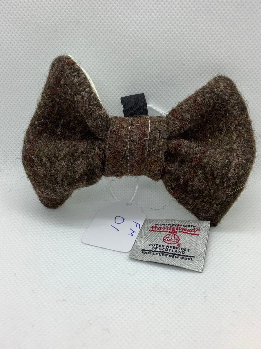 Harris Tweed Dog Bow Tie, Brown check ,over the collar bow tie