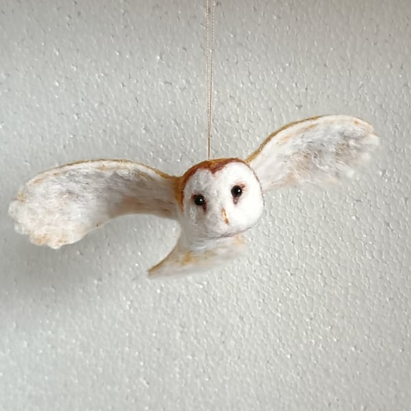 Owls in flight, Barn owl style, individually needle felted sculptures 