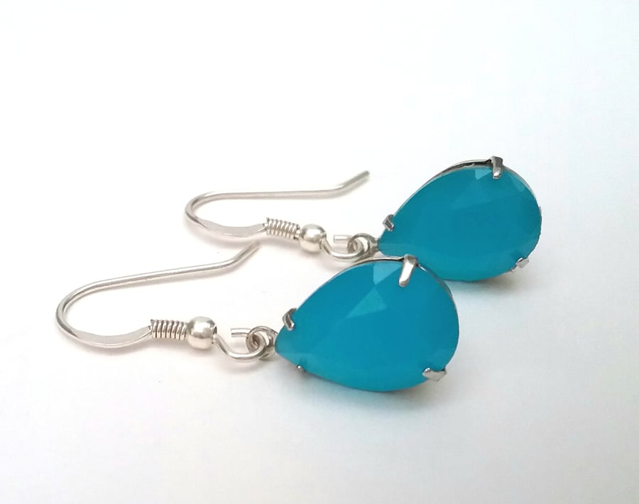 Pacific Blue Vintage Glass Earrings 