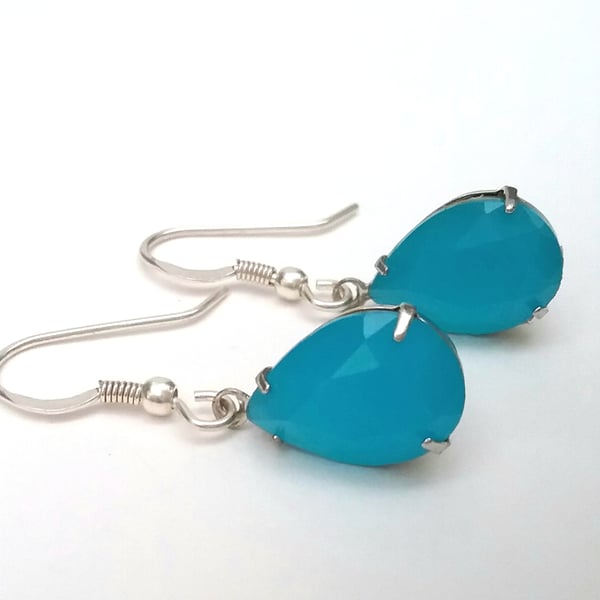 Pacific Blue Vintage Glass Earrings 
