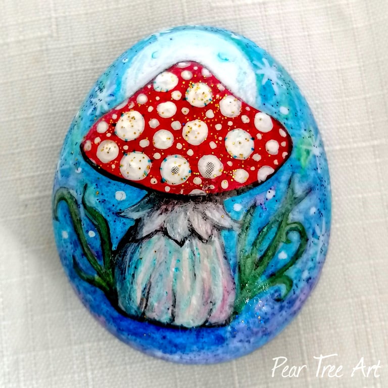 Red Toadstool Pebble Art Hand Painted 