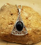 Filigree Triangle Black Onyx Pendant necklace. December Birthstone - Image 1
