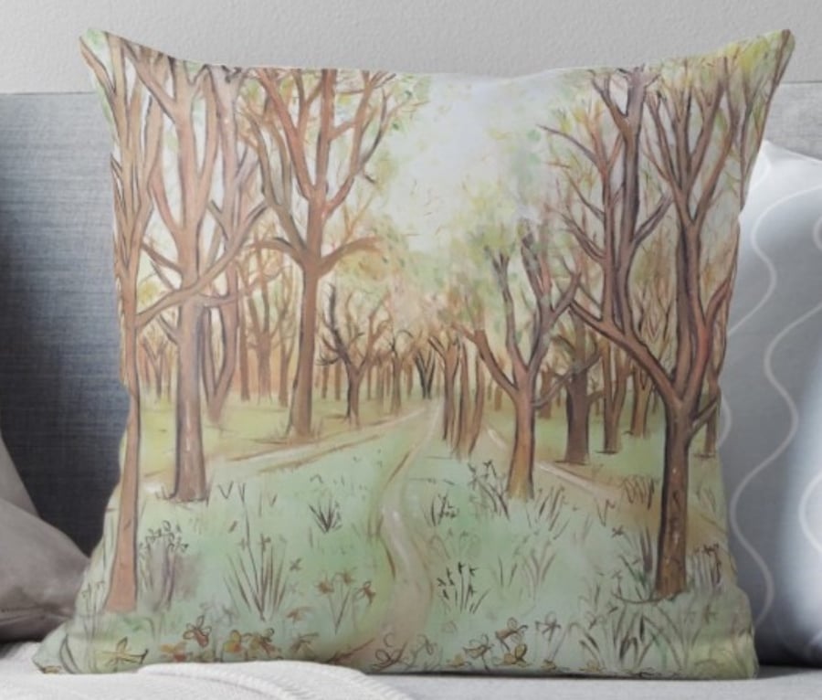 Throw Cushion Featuring The Painting ‘Pathway Through The Trees’