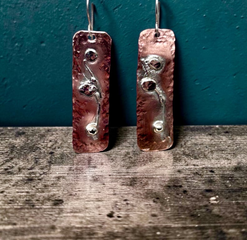 Sterling Silver and Copper Earrings Abstract - Gift Boxed