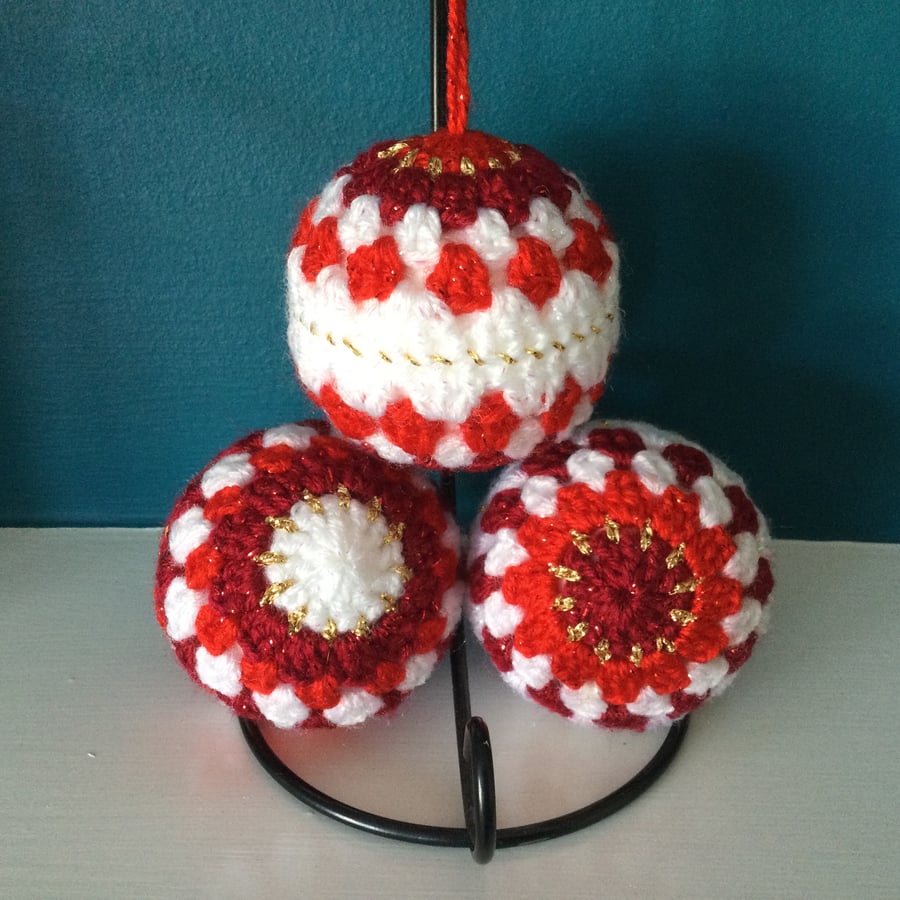 Crochet Christmas Tree Decorations Set of 3 in Sparkly Yarn 