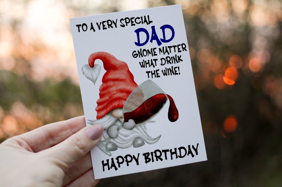 Special Dad Drink The Wine Gnome Birthday Card, Gonk Birthday Card, Personalized