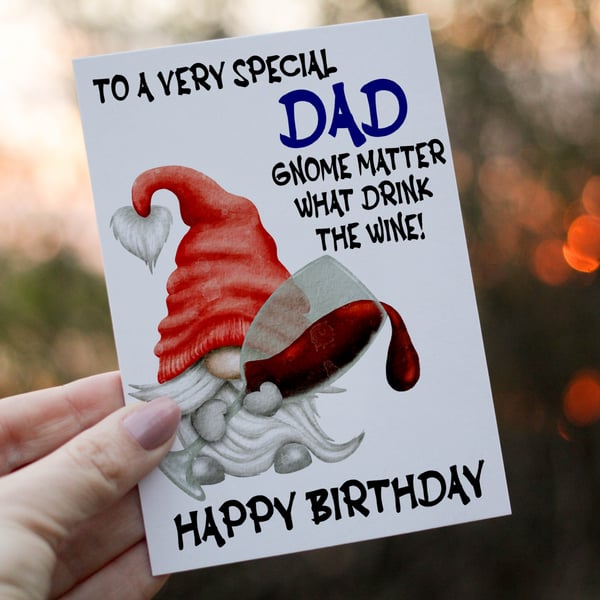 Special Dad Drink The Wine Gnome Birthday Card, Gonk Birthday Card, Personalized