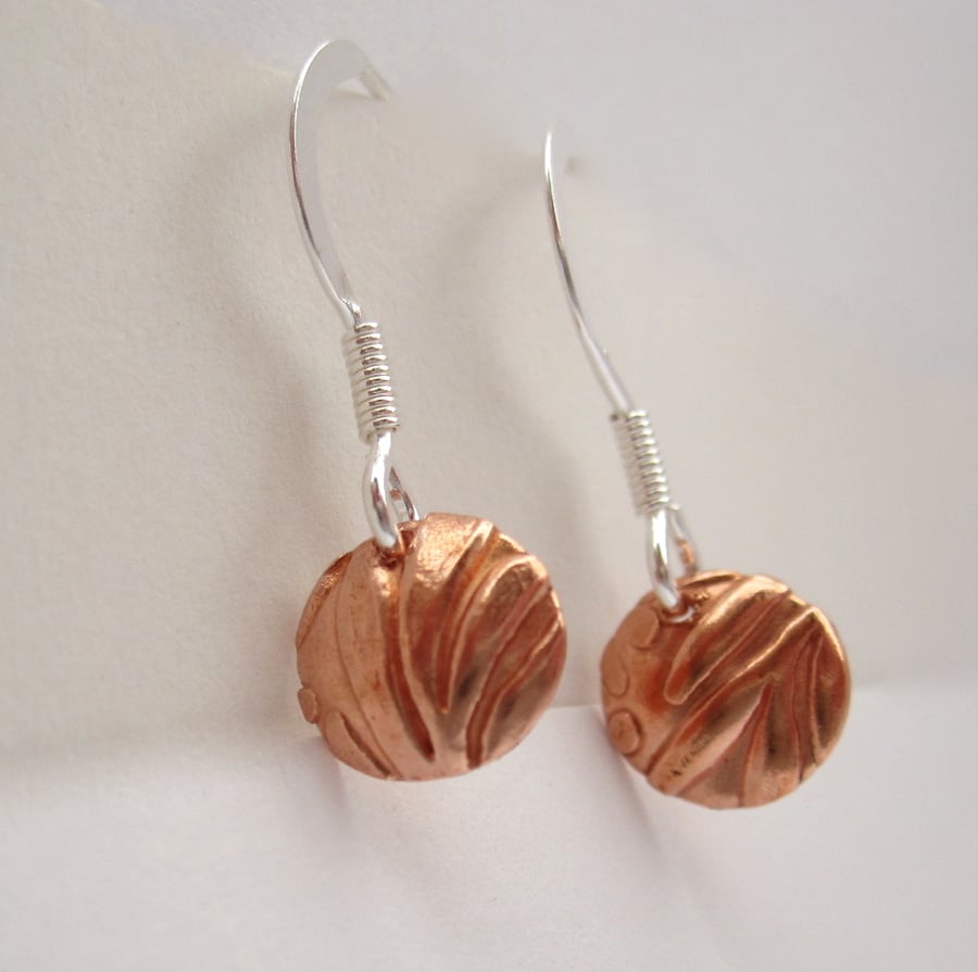 Little Copper & Sterling Silver and Earrings  - Drop Earrings, disc, round