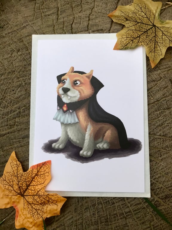 Vampire Corgi Greeting Card