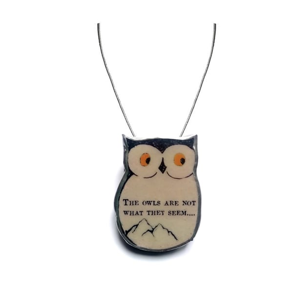 Twin Peaks 'The owls are not what they seem' Owl resin Necklace by EllyMental