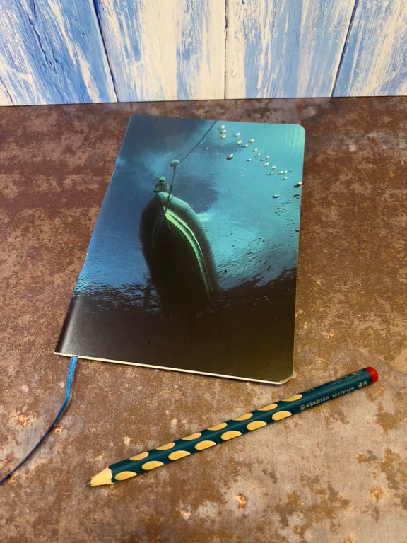 Notebook, Marine themed, A5 (ish), made from up-cycled and recycled materials.