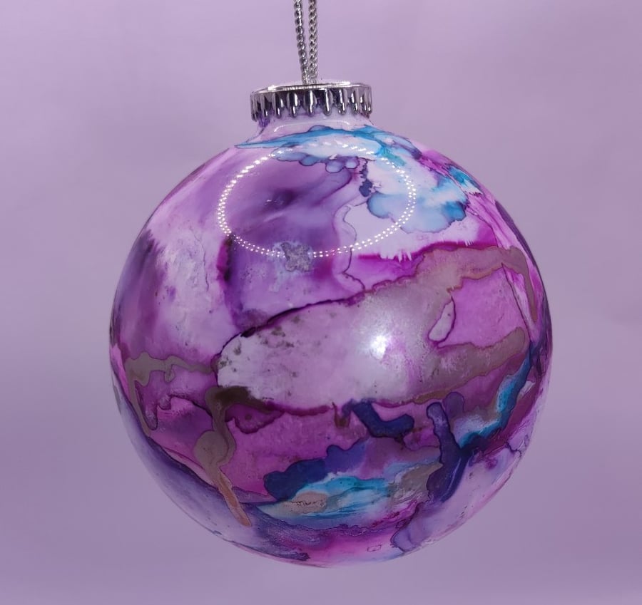 Christmas tree bauble, hand painted with alcohol inks