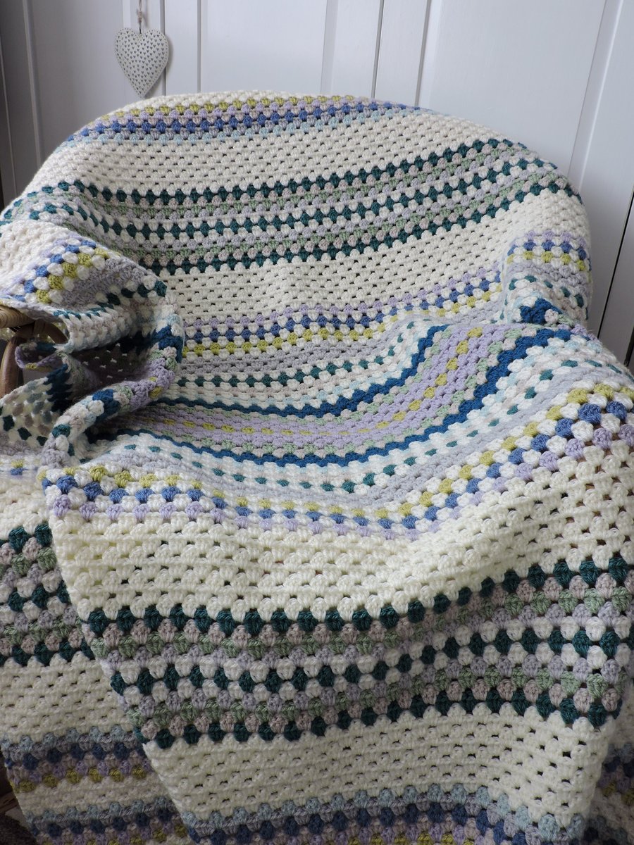 Sale Crochet Blanket in Blue Teal Green Lilac Cream Taupe Lime