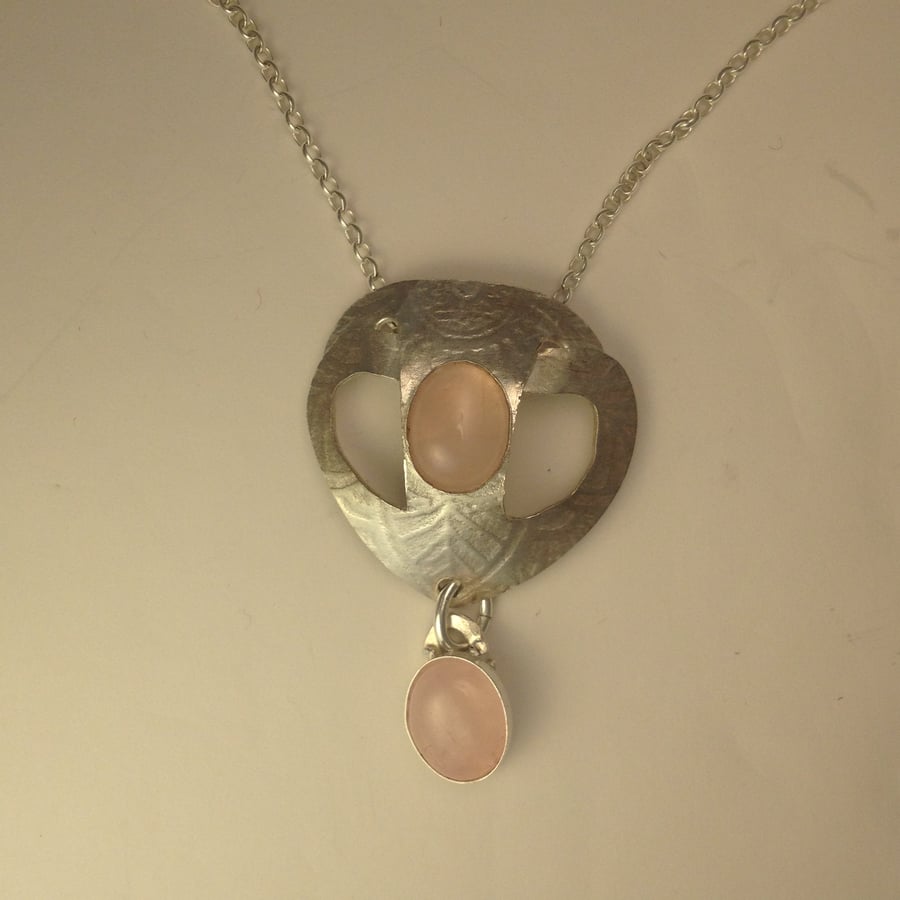 Rose Quartz and silver shield pendant