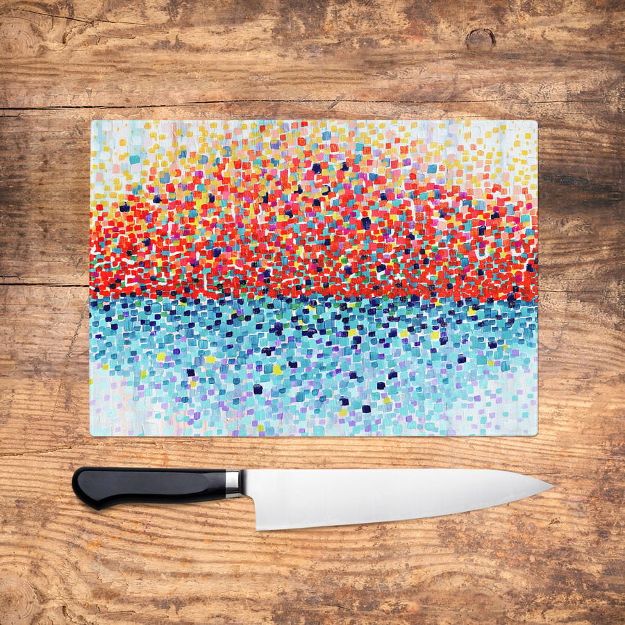 Red & Blue Impressionist Glass Chopping Board - Worktop Saver, Platter, Tray, La