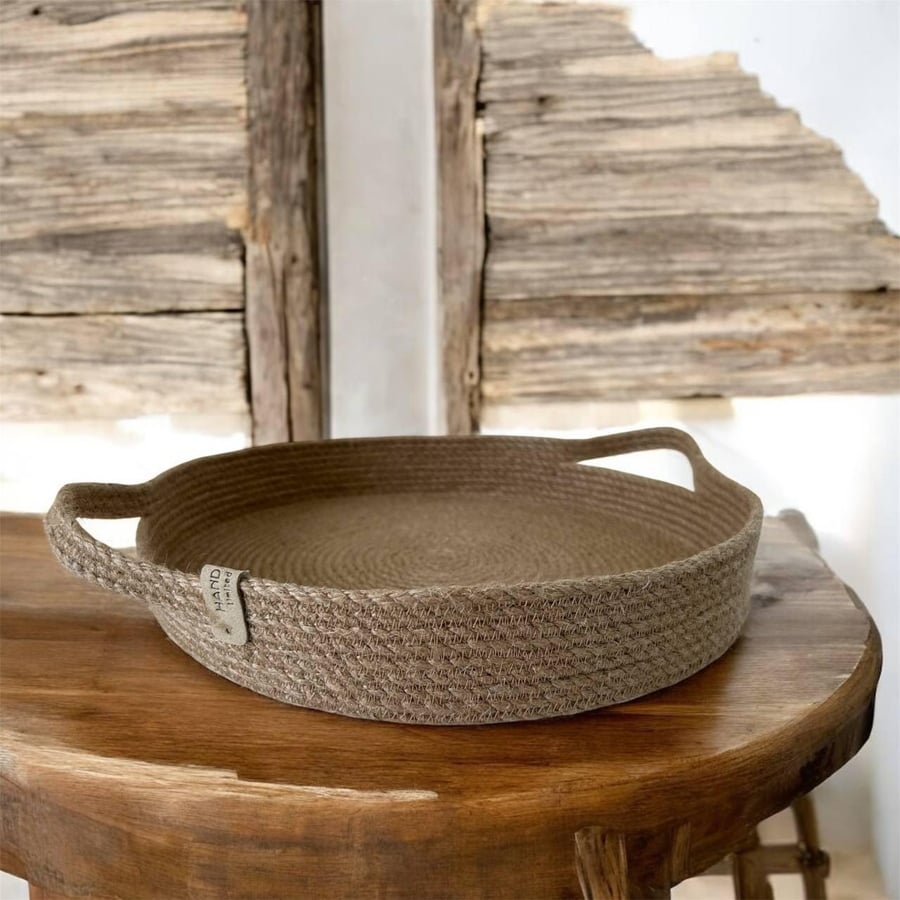 Handmade Natural Jute Tray 30cm Diameter 5cm Height Boho Home Decor Eco-Friendly