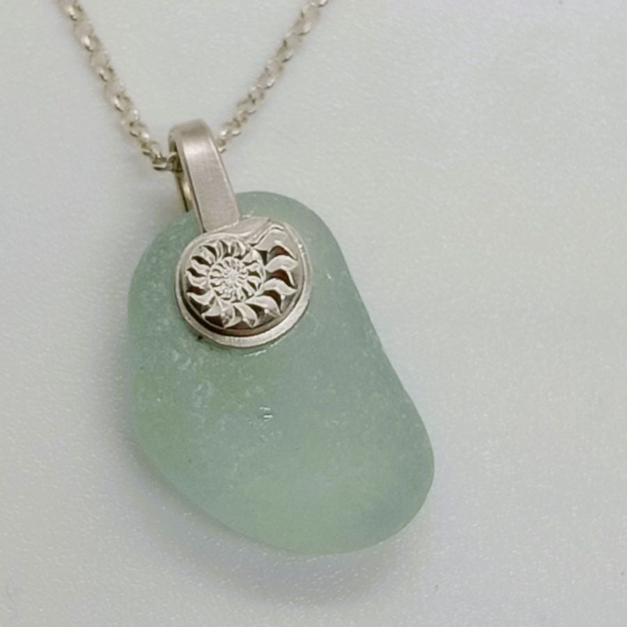 Seaham sea glass pendant with Ammonite bail