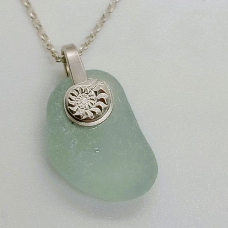 Seaham sea glass pendant with Ammonite bail