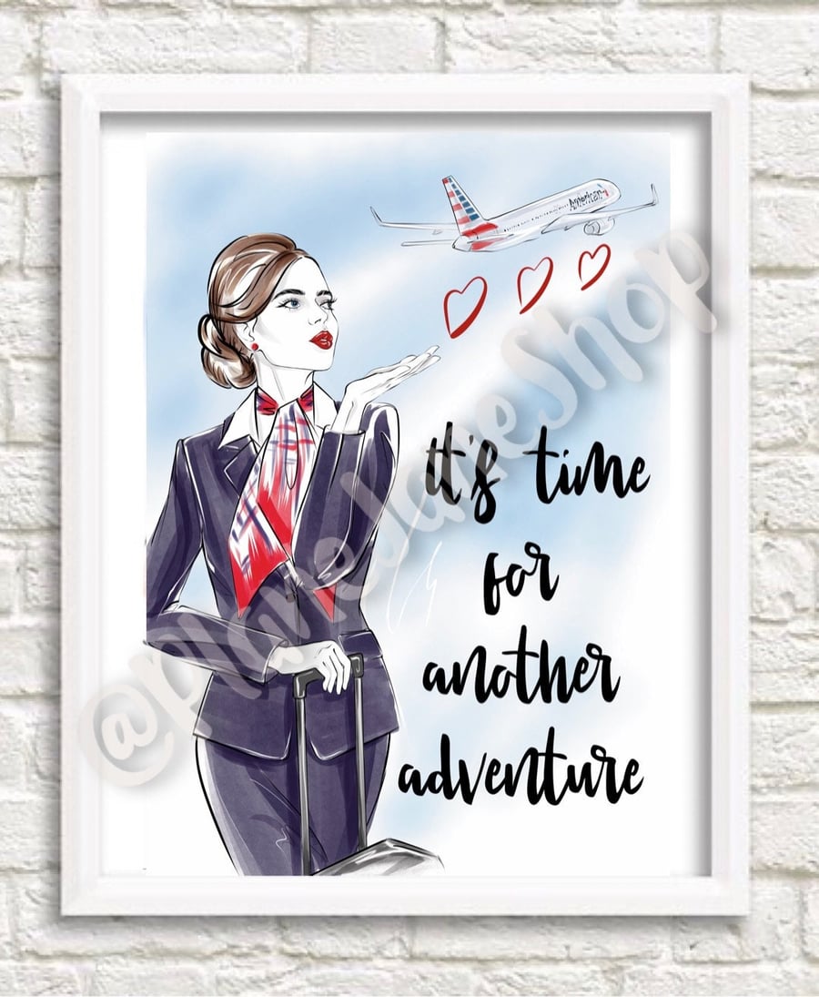 American Airlines flight attendant travel print