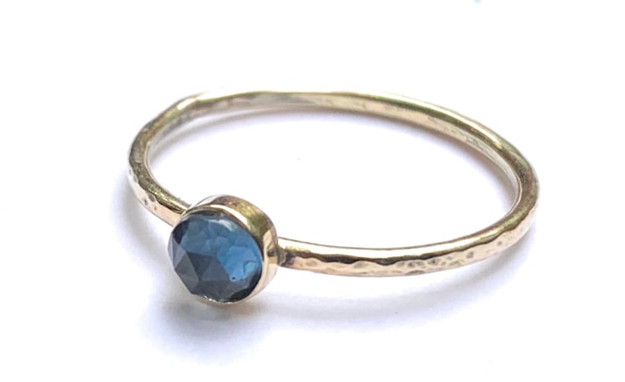 Handmade Ring in Solid 9ct Gold, set with London Blue Topaz Gemstone