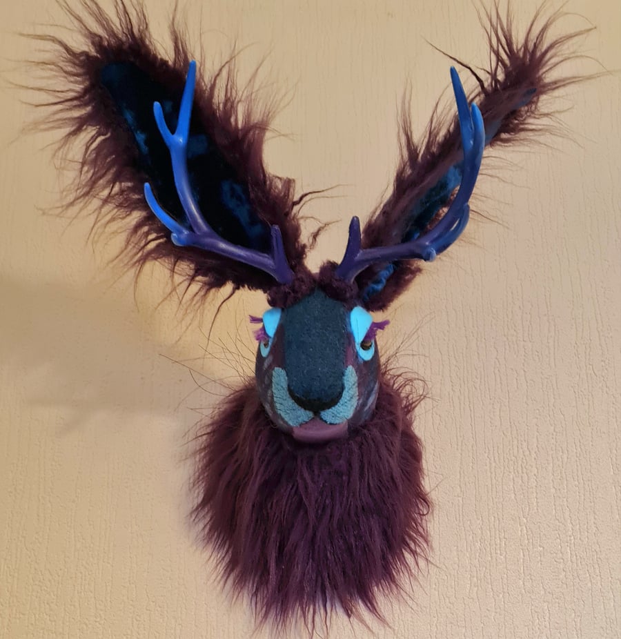 Faux jackalope head wall mount- Catweazle
