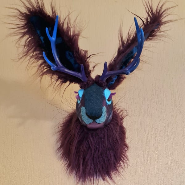 Faux jackalope head wall mount- Catweazle