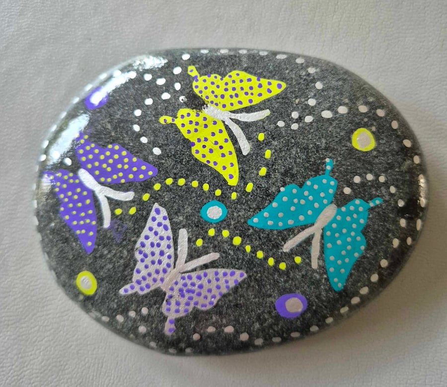 Hand painted butterfly design pebble rock stone