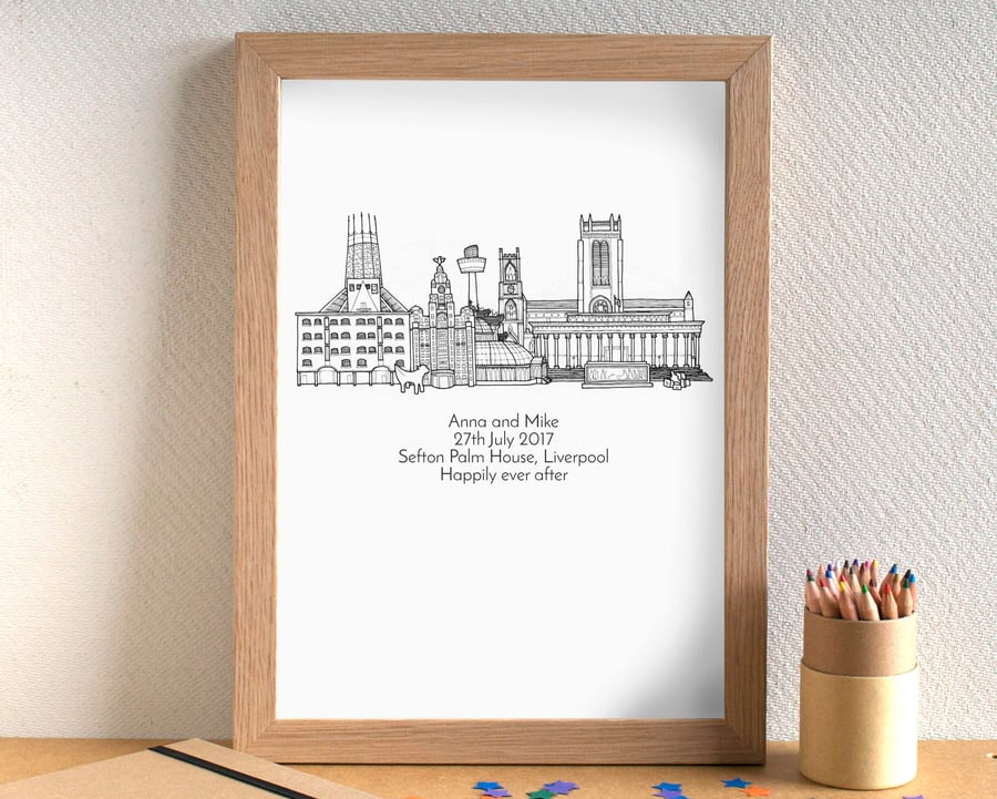 Wedding Skyline Personalised Art Print