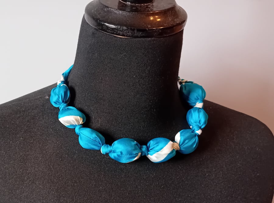 Turquoise & White Silk Bead Necklace
