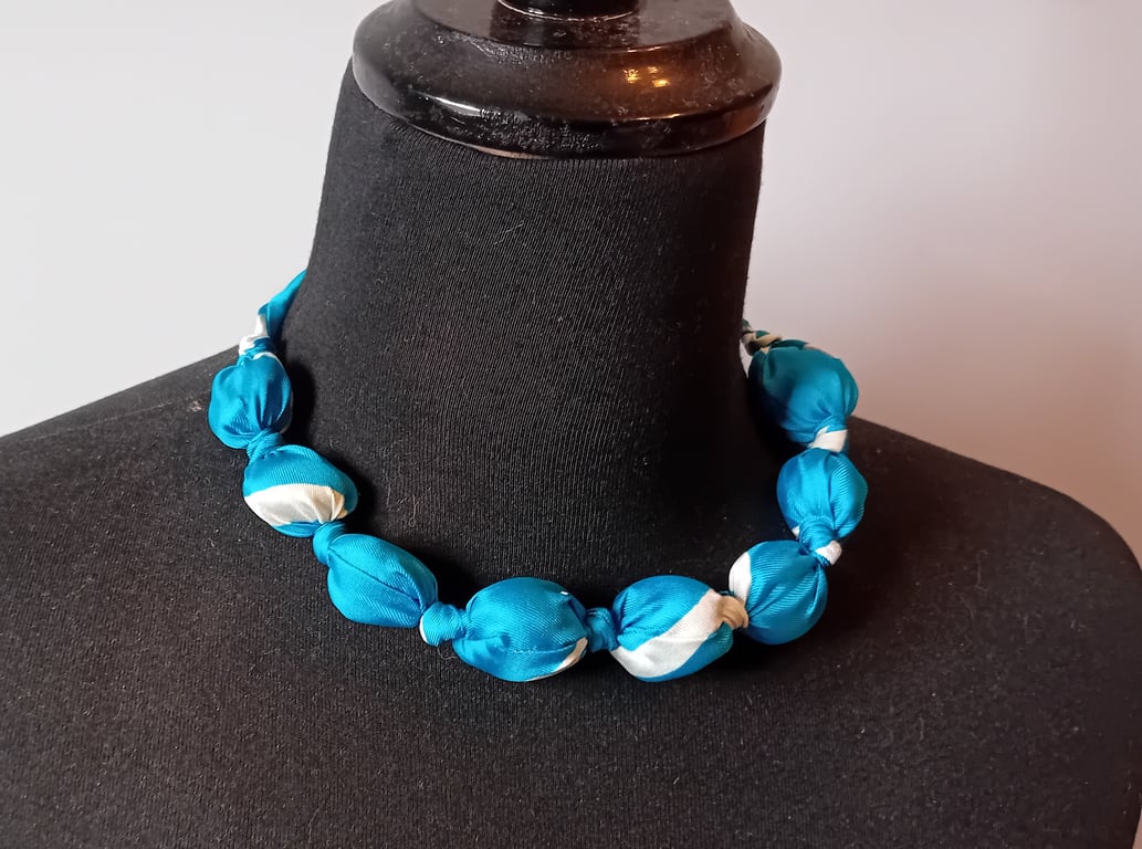 Turquoise & White Silk Bead Necklace