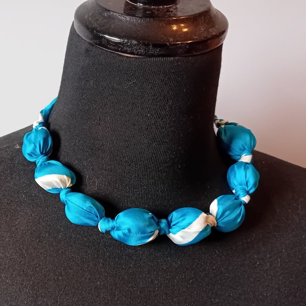 Turquoise & White Silk Bead Necklace