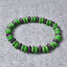 Green and Purple Wooden Rondelle Elastic Bracelet
