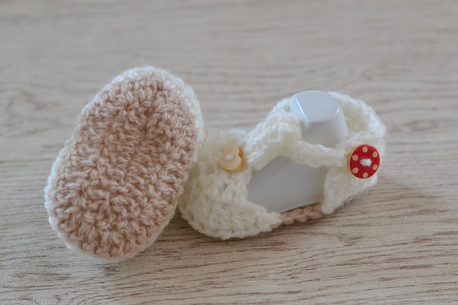 Cream Heart Newborn  Crochet T Bar Baby Sandals