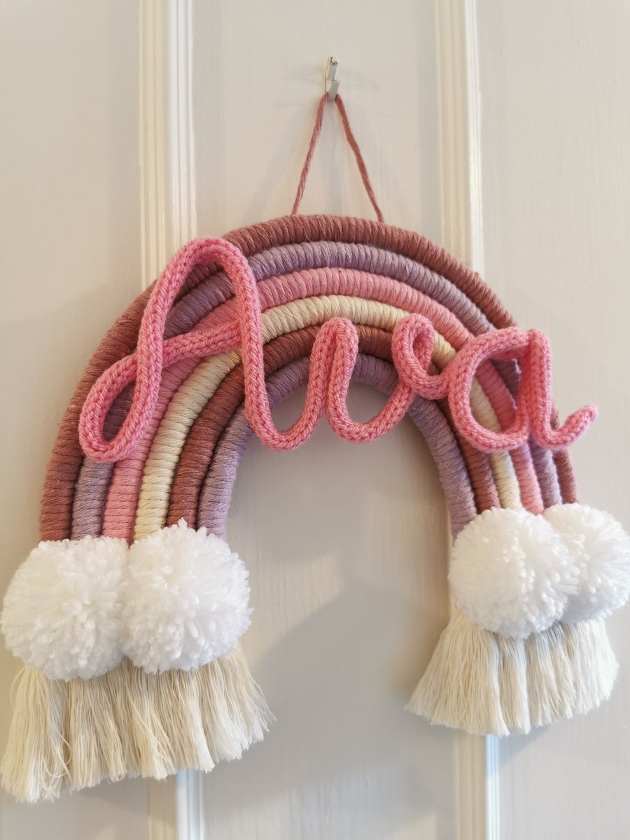 Customised macrame rainbow wall hanging with name - macrame rainbow