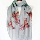 Phoenix Bird Scarf Spiritual Gift. Boho Fashion. Grey. Lightweight