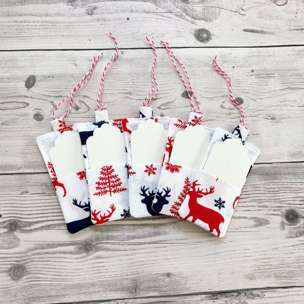 Christmas fabric gift tags. With twine and card. Eco friendly. Reusable. Cotton 