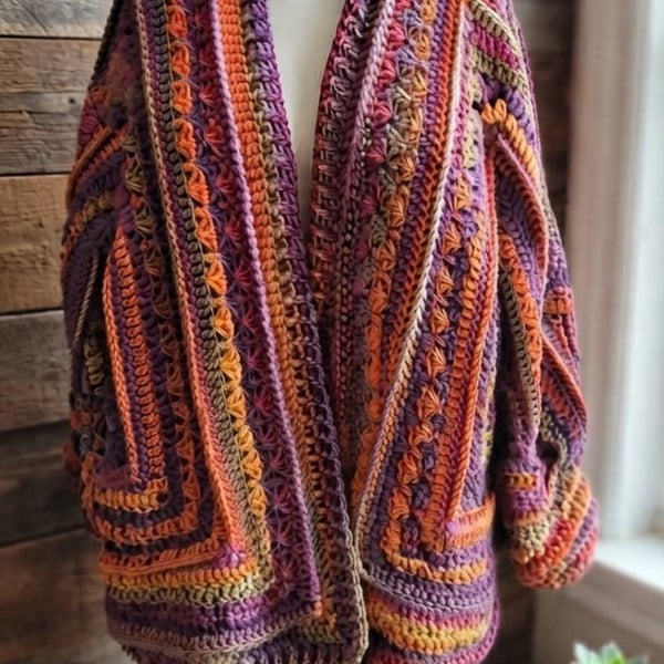 Handmade Hexagon Crochet Cardigan – Batik Boho Statement Jacket