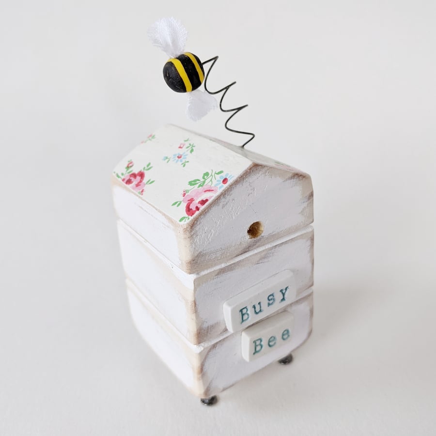 Wooden Beehive With Little Clay Bee 'Busy Bee'