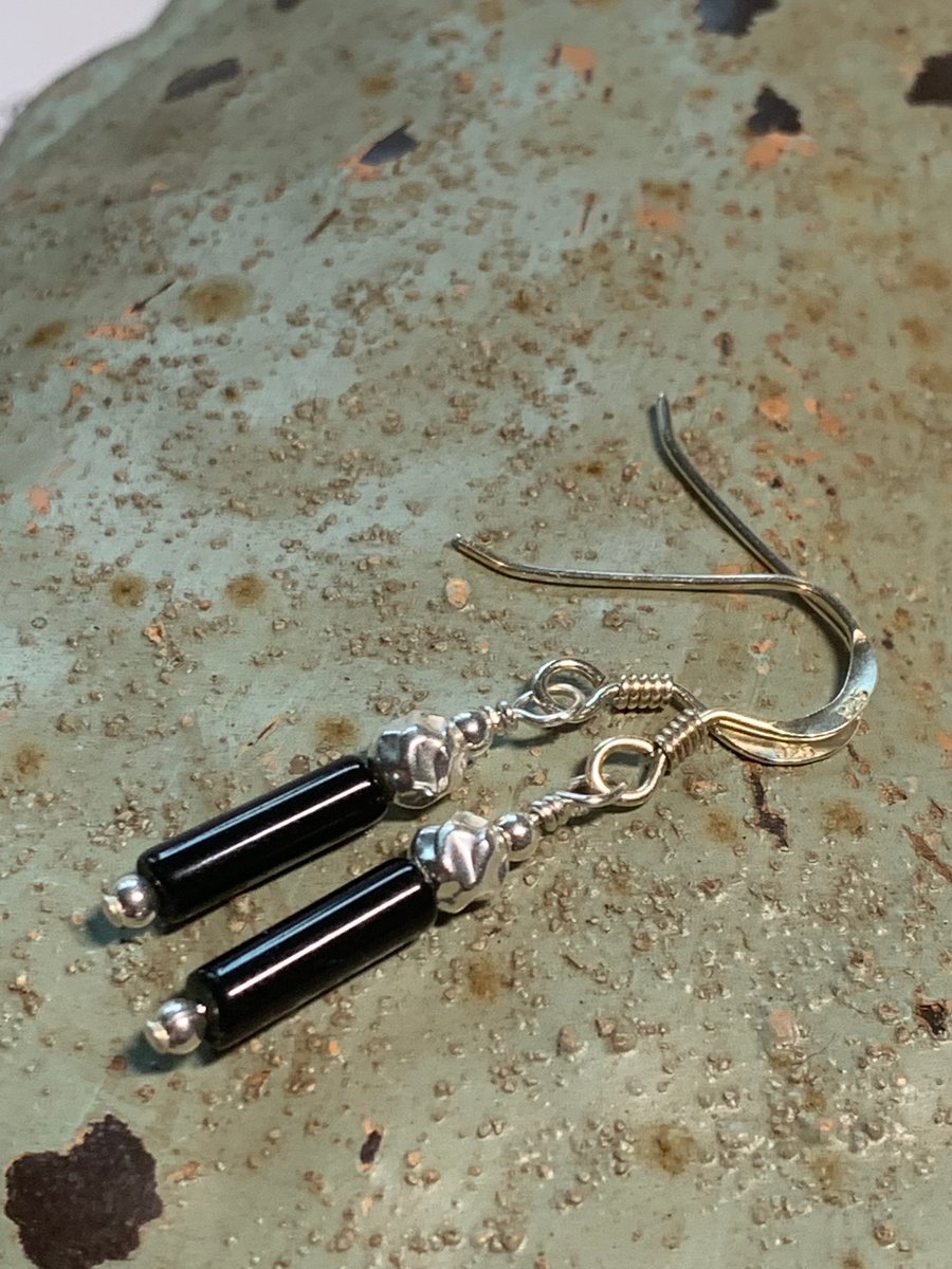 Wonderful Black Onyx and sterling silver earrings FREE UK POSTAGE