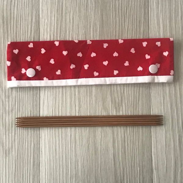 DPN cosy, holder or case for 8” DPNs - Hearts on red fabric