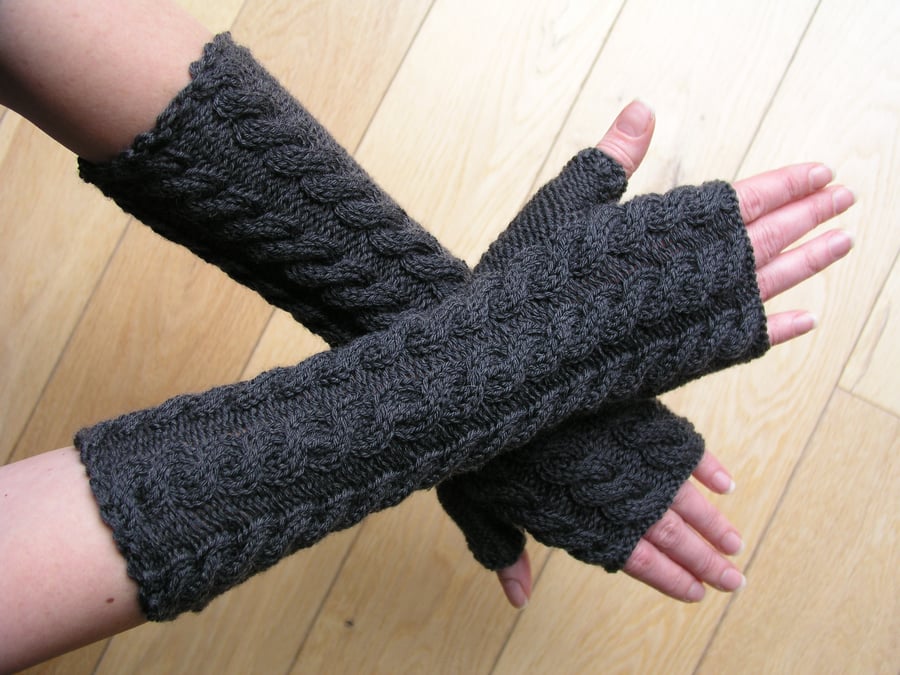 RESERVED Charcoal long fingerless gloves wrist warmers