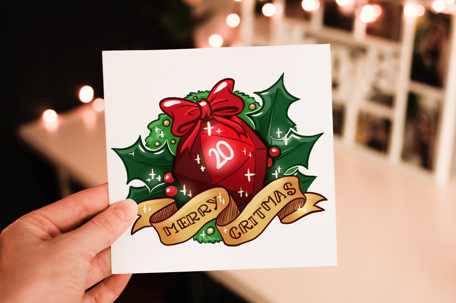 Dungeons and Dragons Merry Critmas Card, D&D Christmas Card, Christmas Card