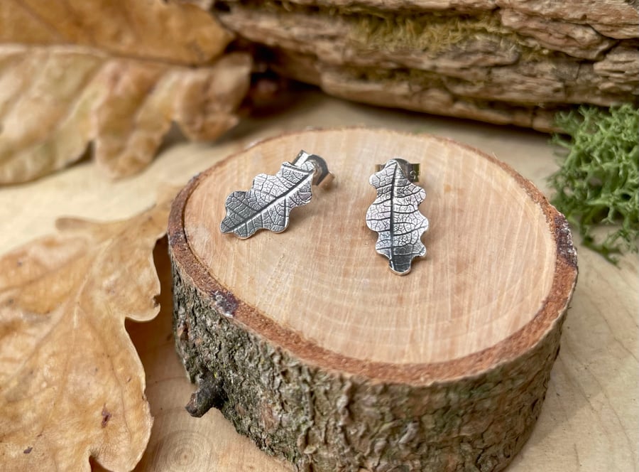 Handmade Silver Oak Leaf Stud Earrings
