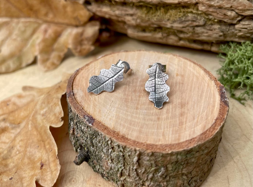 Handmade Silver Oak Leaf Stud Earrings