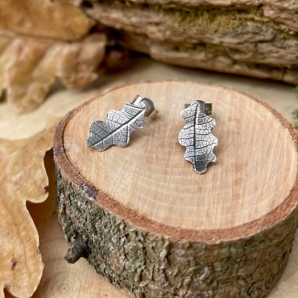 Handmade Silver Oak Leaf Stud Earrings
