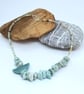 Amazonite Gemstones, Handmade Porcelain Green Leaf and Sterling Silver Hook