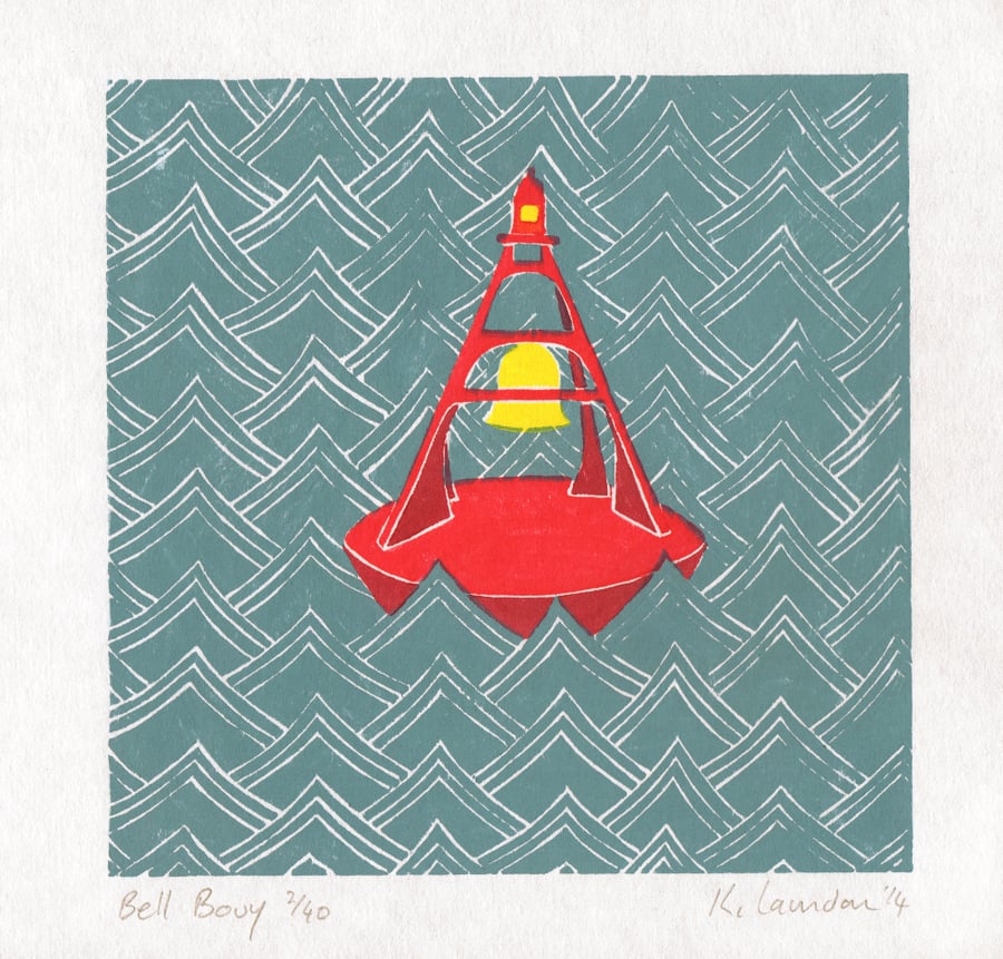 Bell bouy: Woodcut Print (FREE UK POSTAGE)